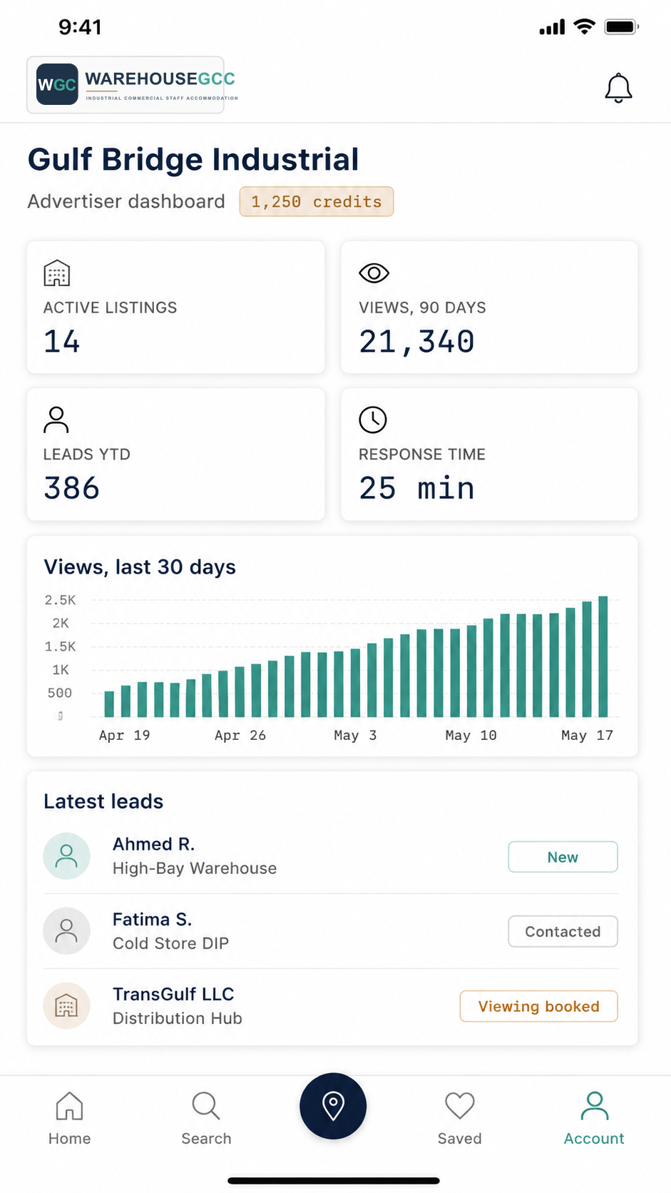 Advertiser dashboard on the mobile app